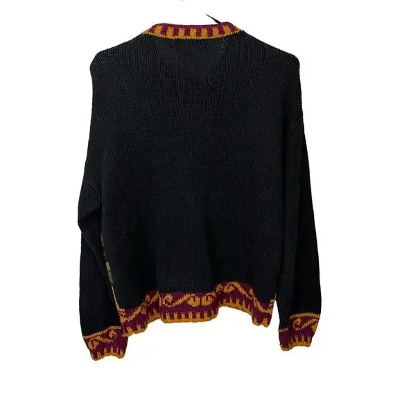 Vintage Sweater 1993 Casual Corner Chunky Cardigan Y2K Floral‎ Ramie Cotton M - Picture 5 of 7